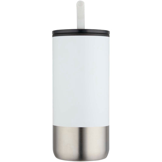 Bicchiere termico in materiale certificato RCS con cannuccia Grayson da 480 ml personalizzato con logo - Pubblienne
