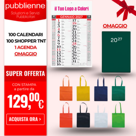 100 Calendari + 100 Shopper + 1 Agenda personalizzato con logo - Pubblienne