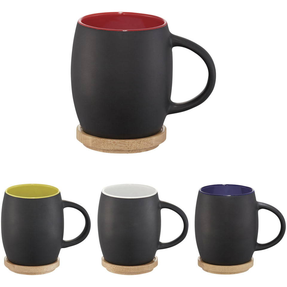 Tazza in ceramica Heart con coperchio in legno da 400 ml personalizzato con logo - Pubblienne