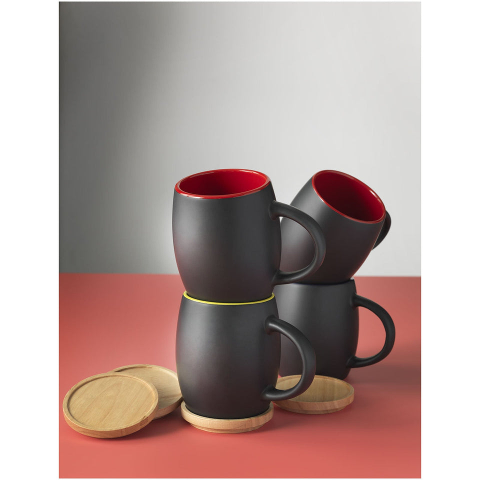 Tazza in ceramica Heart con coperchio in legno da 400 ml personalizzato con logo - Pubblienne