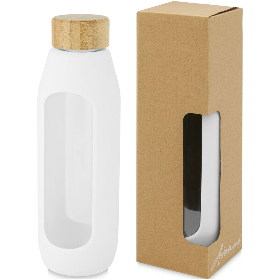 Borraccia in vetro borosilicato da 600 ml con impugnatura in silicone Tidan personalizzato con logo - Pubblienne