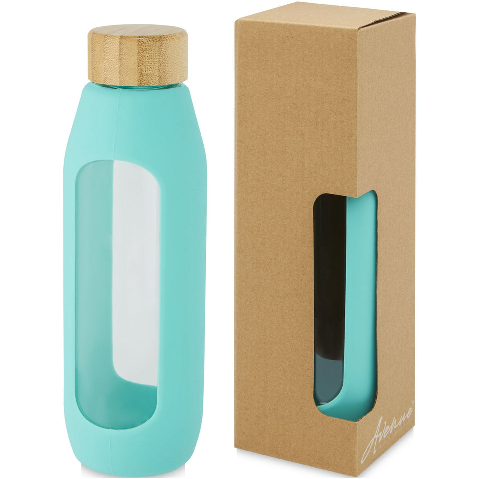 Borraccia in vetro borosilicato da 600 ml con impugnatura in silicone Tidan personalizzato con logo - Pubblienne