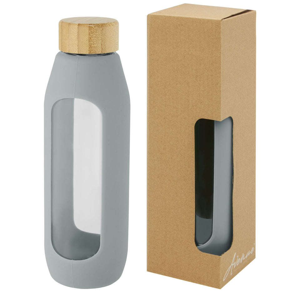 Borraccia in vetro borosilicato da 600 ml con impugnatura in silicone Tidan personalizzato con logo - Pubblienne