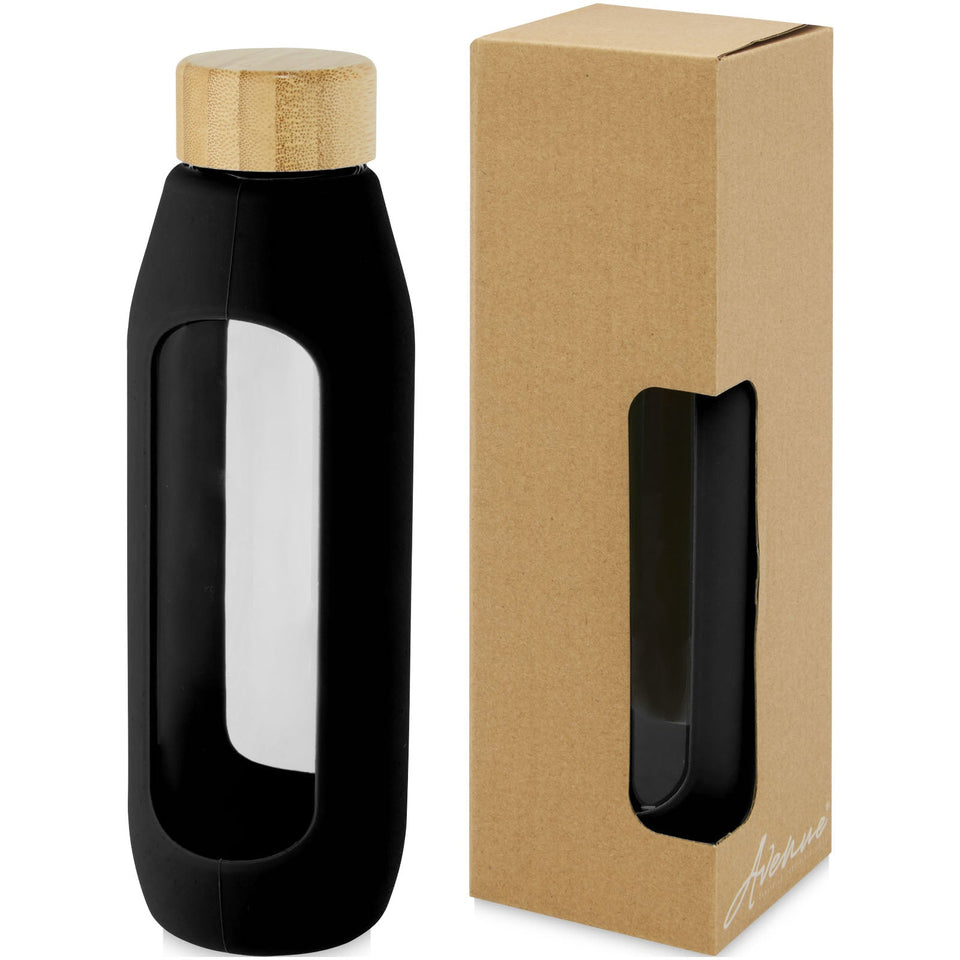 Borraccia in vetro borosilicato da 600 ml con impugnatura in silicone Tidan personalizzato con logo - Pubblienne