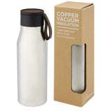 Borraccia in acciaio inossidabile da 500 ml con isolamento sottovuoto in rame, coperchio e cinturino in finta pelle Ljungan personalizzato con logo - Pubblienne