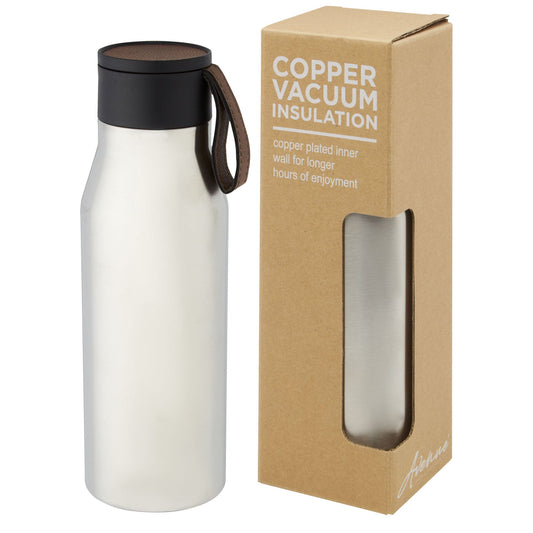 Borraccia in acciaio inossidabile da 500 ml con isolamento sottovuoto in rame, coperchio e cinturino in finta pelle Ljungan personalizzato con logo - Pubblienne