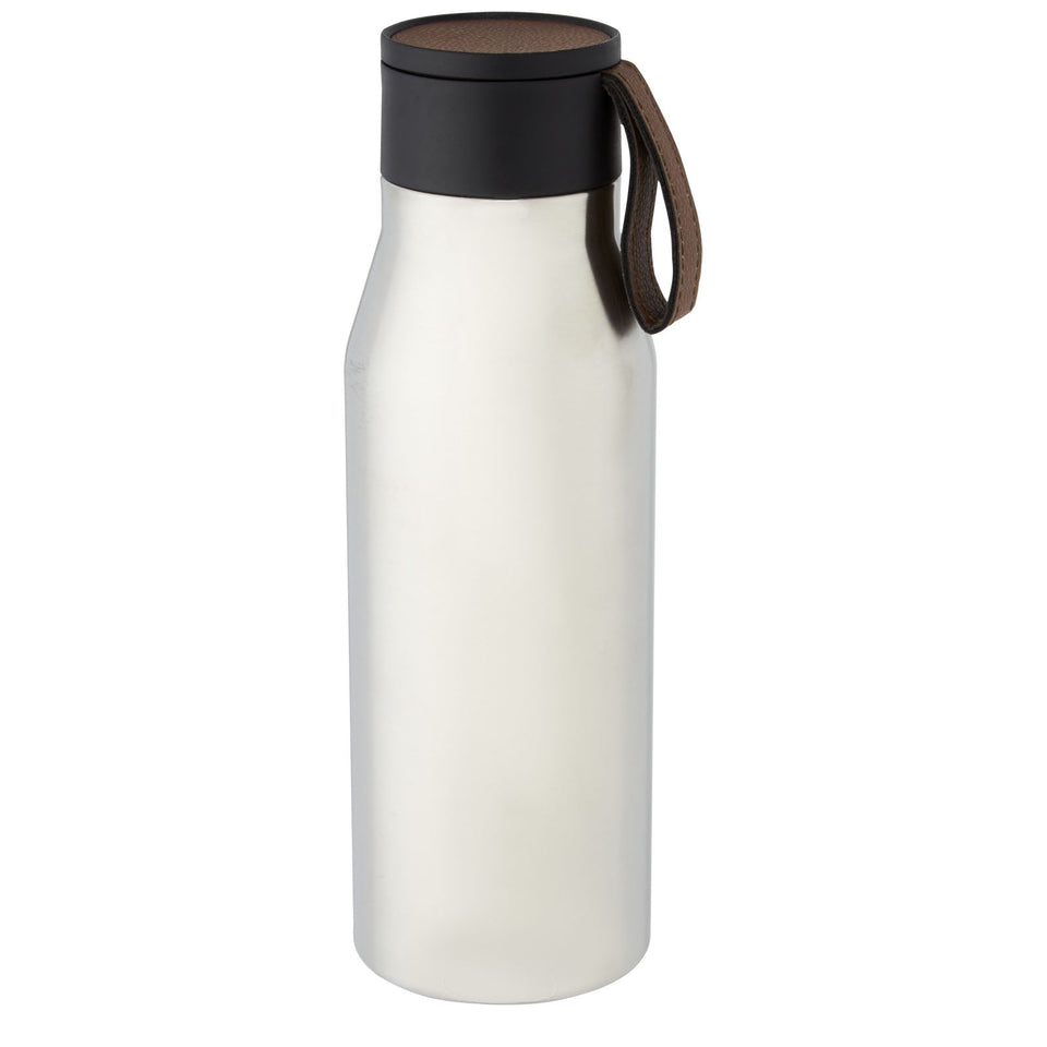 Borraccia in acciaio inossidabile da 500 ml con isolamento sottovuoto in rame, coperchio e cinturino in finta pelle Ljungan personalizzato con logo - Pubblienne