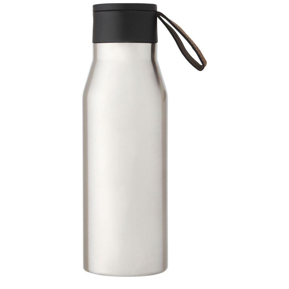 Borraccia in acciaio inossidabile da 500 ml con isolamento sottovuoto in rame, coperchio e cinturino in finta pelle Ljungan personalizzato con logo - Pubblienne