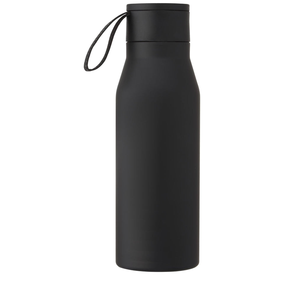 Borraccia in acciaio inossidabile da 500 ml con isolamento sottovuoto in rame, coperchio e cinturino in finta pelle Ljungan personalizzato con logo - Pubblienne