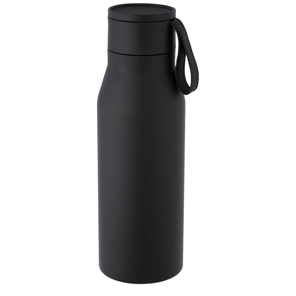 Borraccia in acciaio inossidabile da 500 ml con isolamento sottovuoto in rame, coperchio e cinturino in finta pelle Ljungan personalizzato con logo - Pubblienne