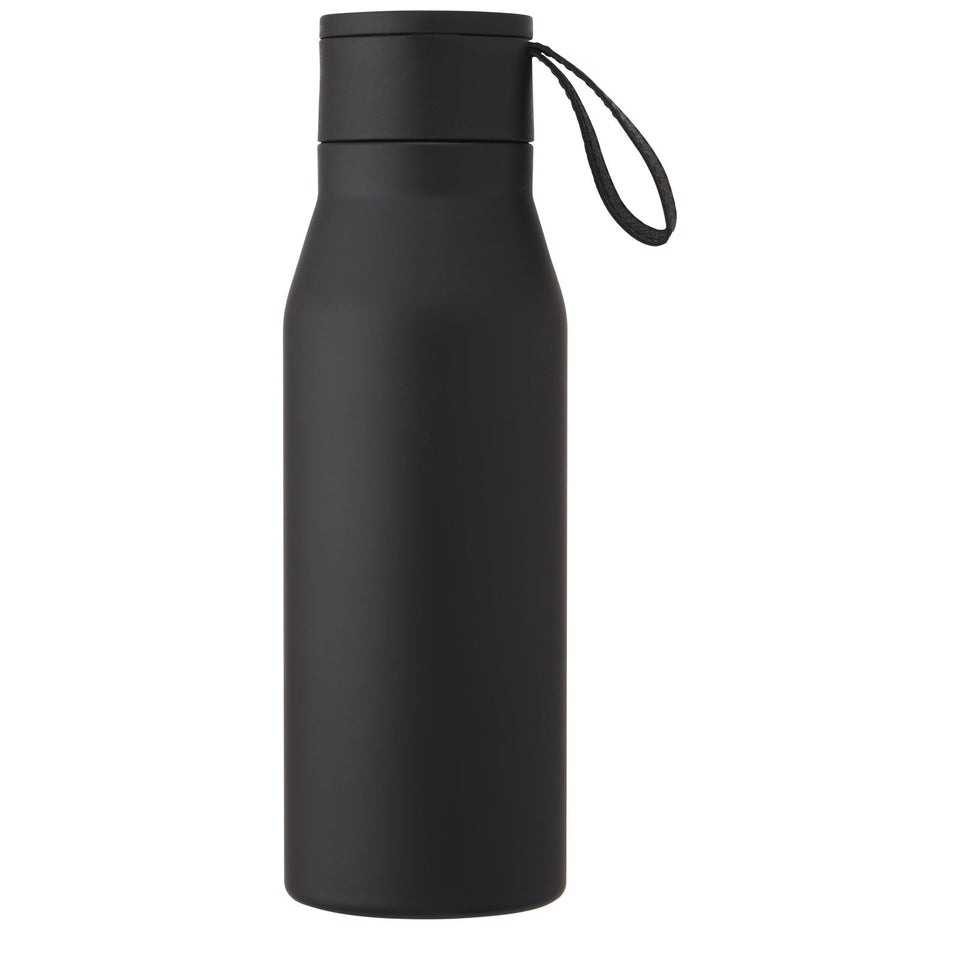 Borraccia in acciaio inossidabile da 500 ml con isolamento sottovuoto in rame, coperchio e cinturino in finta pelle Ljungan personalizzato con logo - Pubblienne