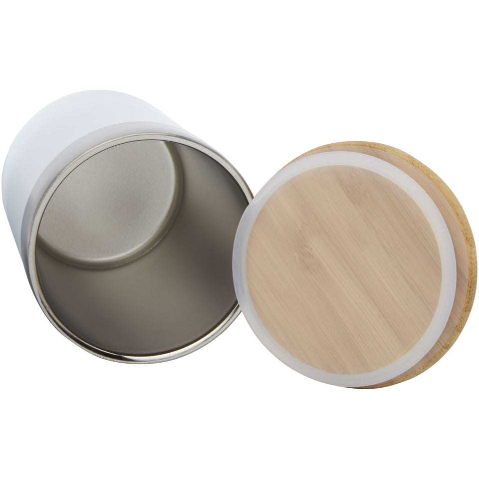 Bicchiere termico in acciaio inossidabile con isolamento sottovuoto in rame e coperchio in bambù da 330 ml Lagan personalizzato con logo - Pubblienne