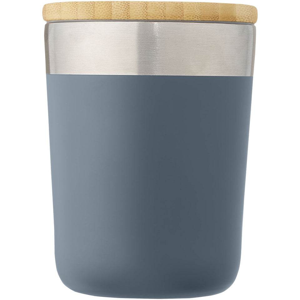 Bicchiere termico in acciaio inossidabile con isolamento sottovuoto in rame e coperchio in bambù da 330 ml Lagan personalizzato con logo - Pubblienne