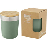 Bicchiere termico in acciaio inossidabile con isolamento sottovuoto in rame e coperchio in bambù da 330 ml Lagan personalizzato con logo - Pubblienne