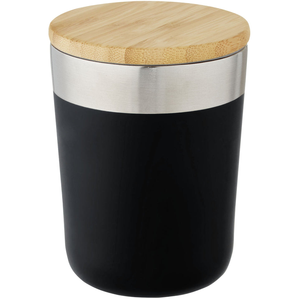 Bicchiere termico in acciaio inossidabile con isolamento sottovuoto in rame e coperchio in bambù da 330 ml Lagan personalizzato con logo - Pubblienne