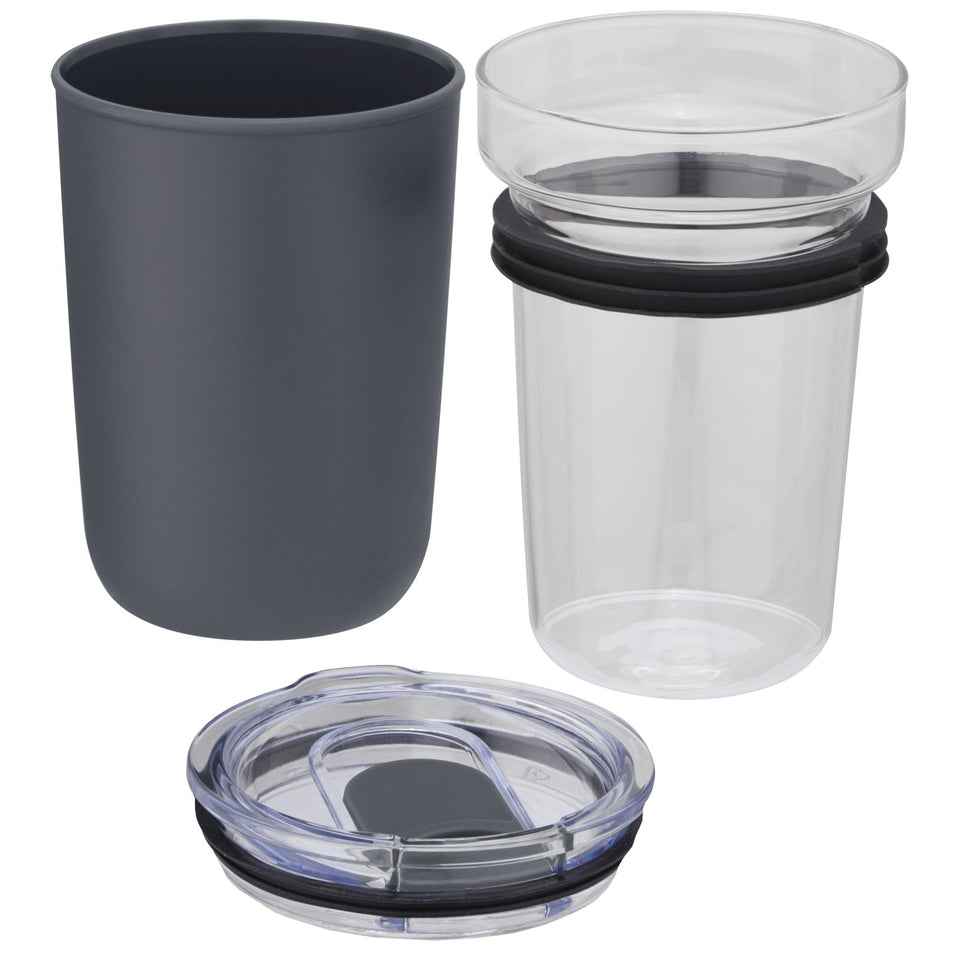 Bicchiere Bello da 420 ml in vetro con parete esterna in plastica riciclata personalizzato con logo - Pubblienne