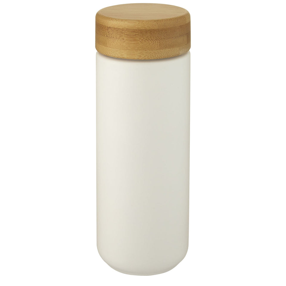 Bicchiere termico in ceramica con coperchio in bambù da 300 ml Lumi personalizzato con logo - Pubblienne