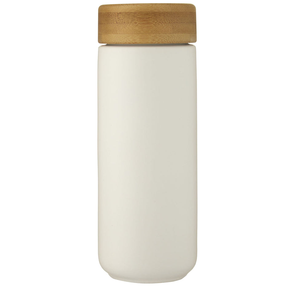 Bicchiere termico in ceramica con coperchio in bambù da 300 ml Lumi personalizzato con logo - Pubblienne