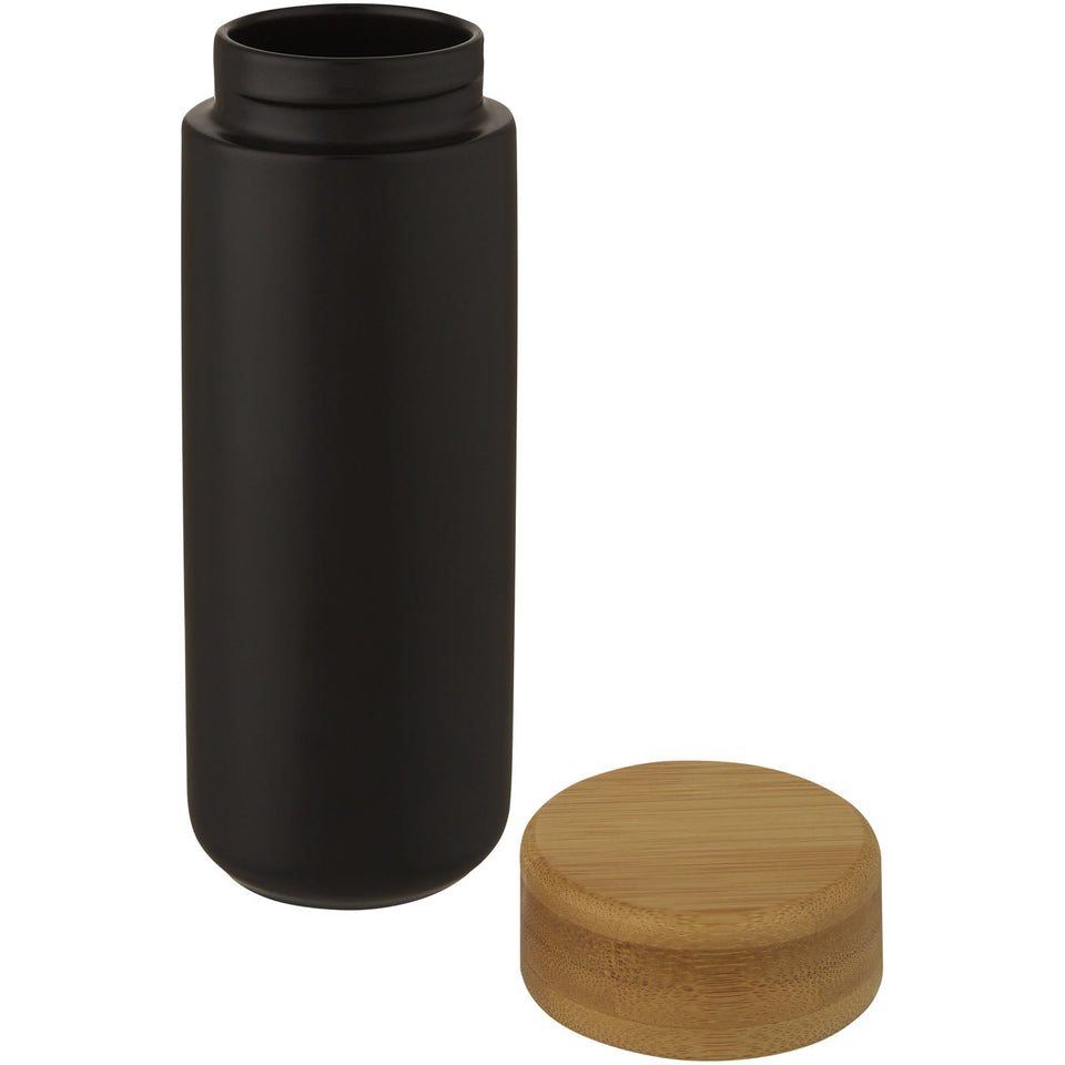 Bicchiere termico in ceramica con coperchio in bambù da 300 ml Lumi personalizzato con logo - Pubblienne