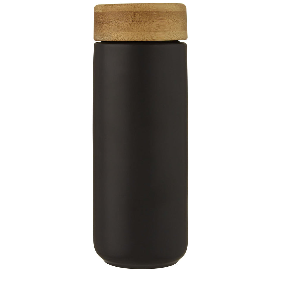 Bicchiere termico in ceramica con coperchio in bambù da 300 ml Lumi personalizzato con logo - Pubblienne