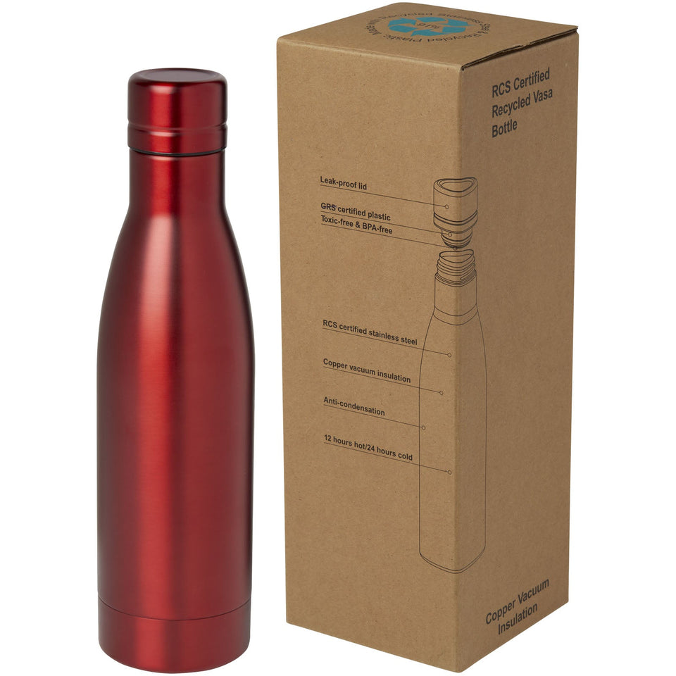 Borraccia termica con isolamento sottovuoto in rame e acciaio inossidabile riciclato certificato RCS da 500 ml Vasa personalizzato con logo - Pubblienne