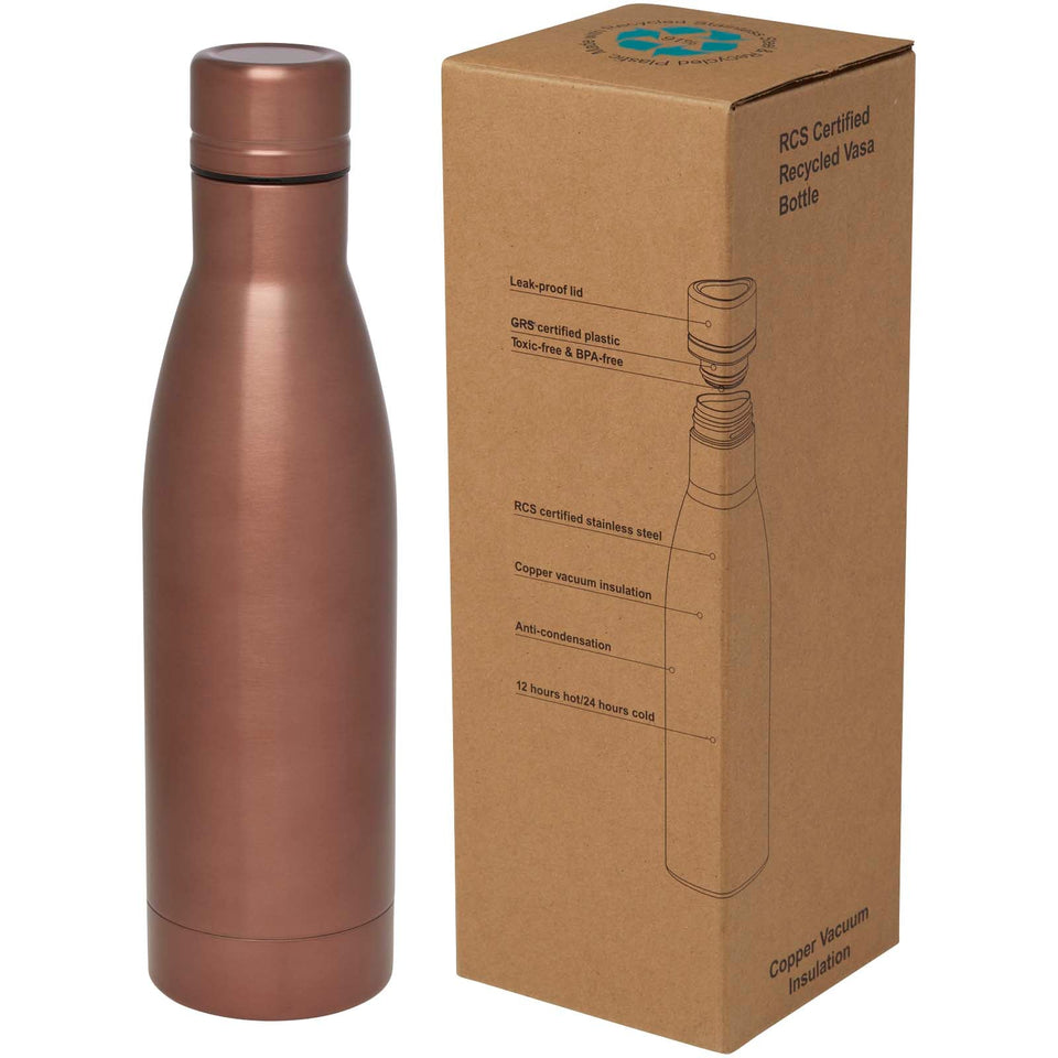 Borraccia termica con isolamento sottovuoto in rame e acciaio inossidabile riciclato certificato RCS da 500 ml Vasa personalizzato con logo - Pubblienne