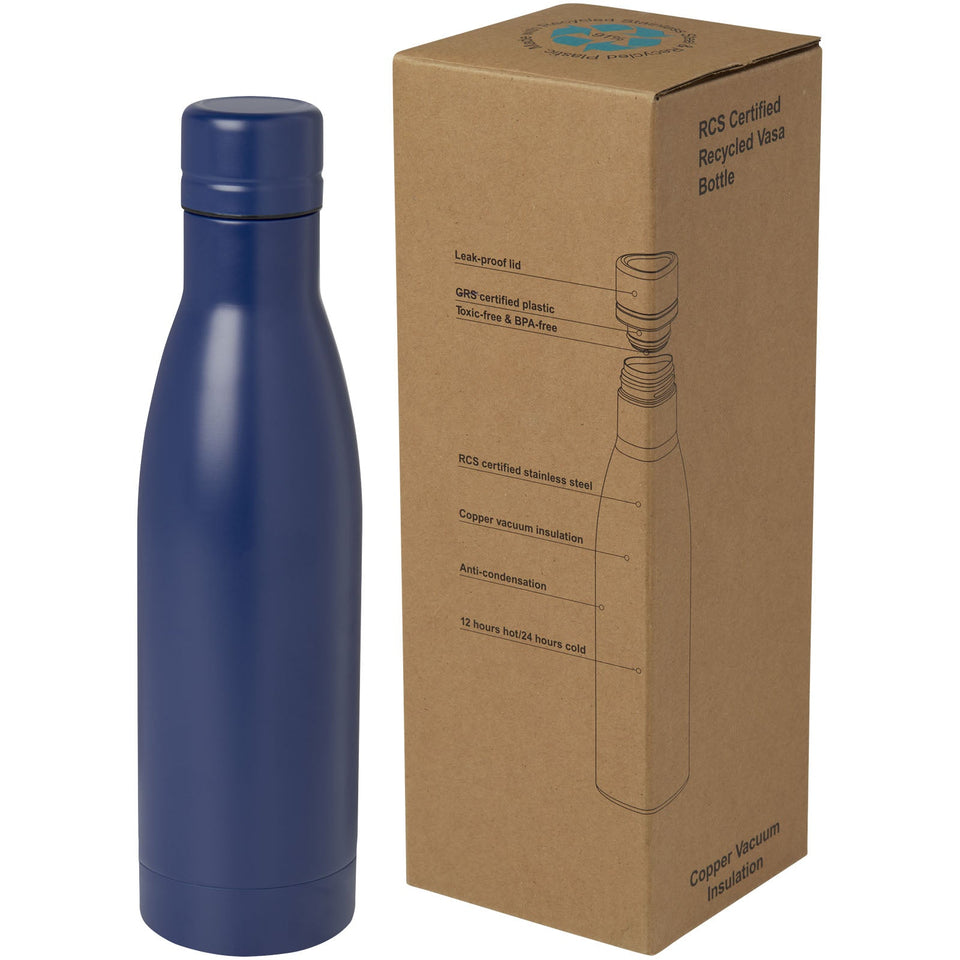 Borraccia termica con isolamento sottovuoto in rame e acciaio inossidabile riciclato certificato RCS da 500 ml Vasa personalizzato con logo - Pubblienne