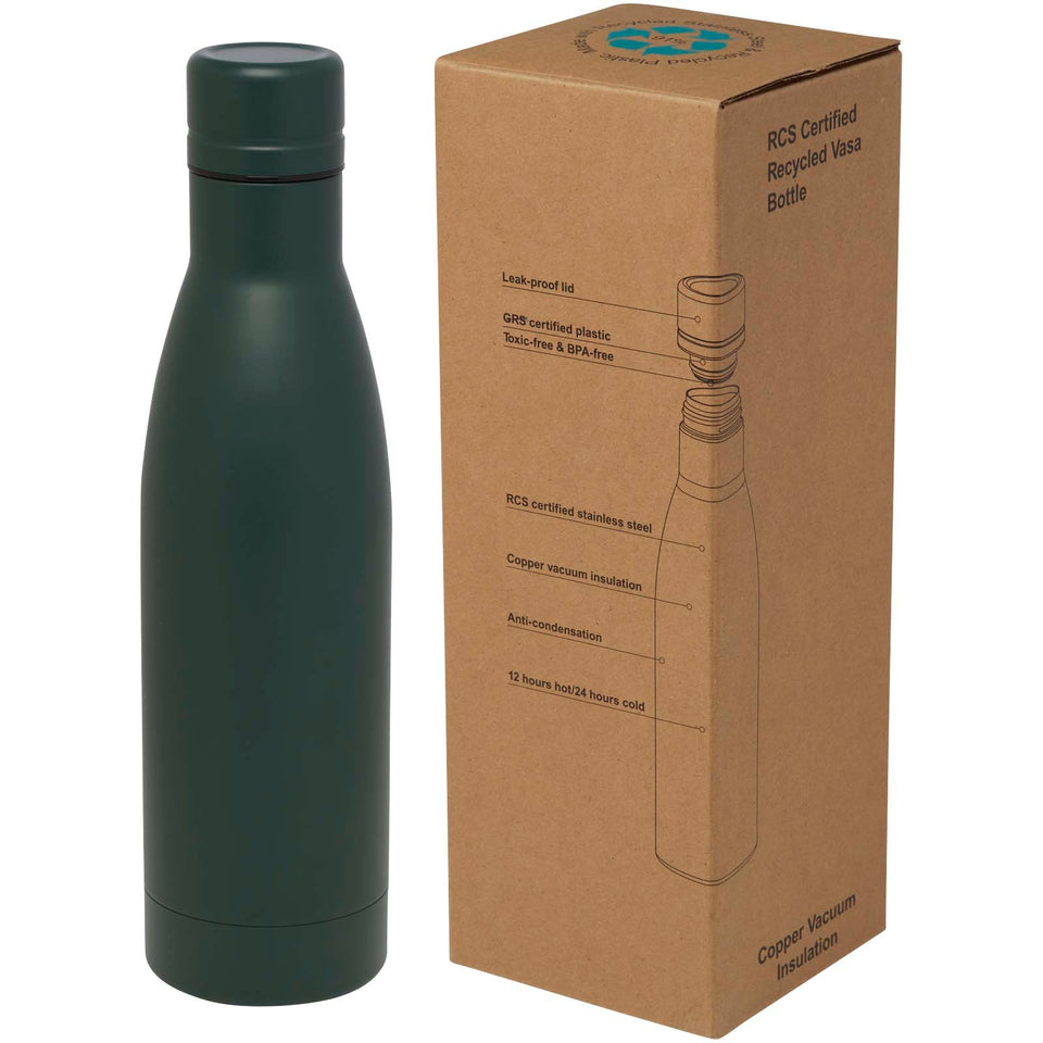 Borraccia termica con isolamento sottovuoto in rame e acciaio inossidabile riciclato certificato RCS da 500 ml Vasa personalizzato con logo - Pubblienne
