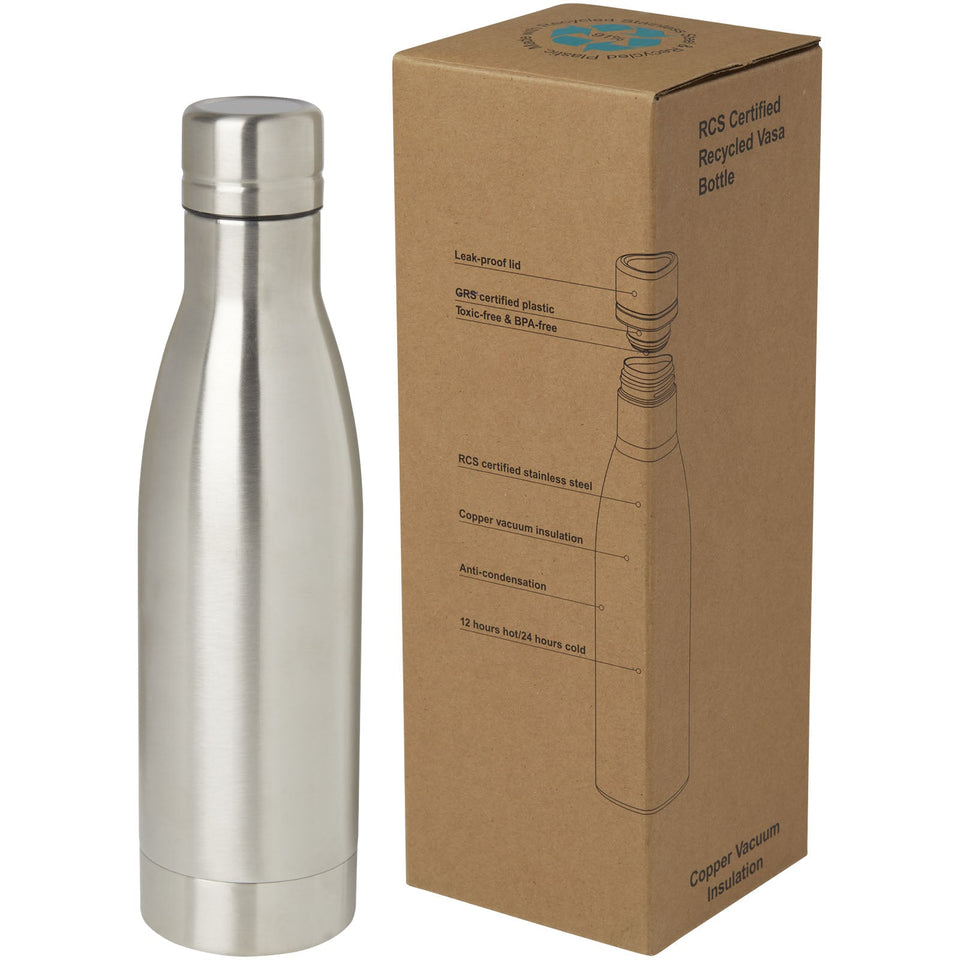 Borraccia termica con isolamento sottovuoto in rame e acciaio inossidabile riciclato certificato RCS da 500 ml Vasa personalizzato con logo - Pubblienne