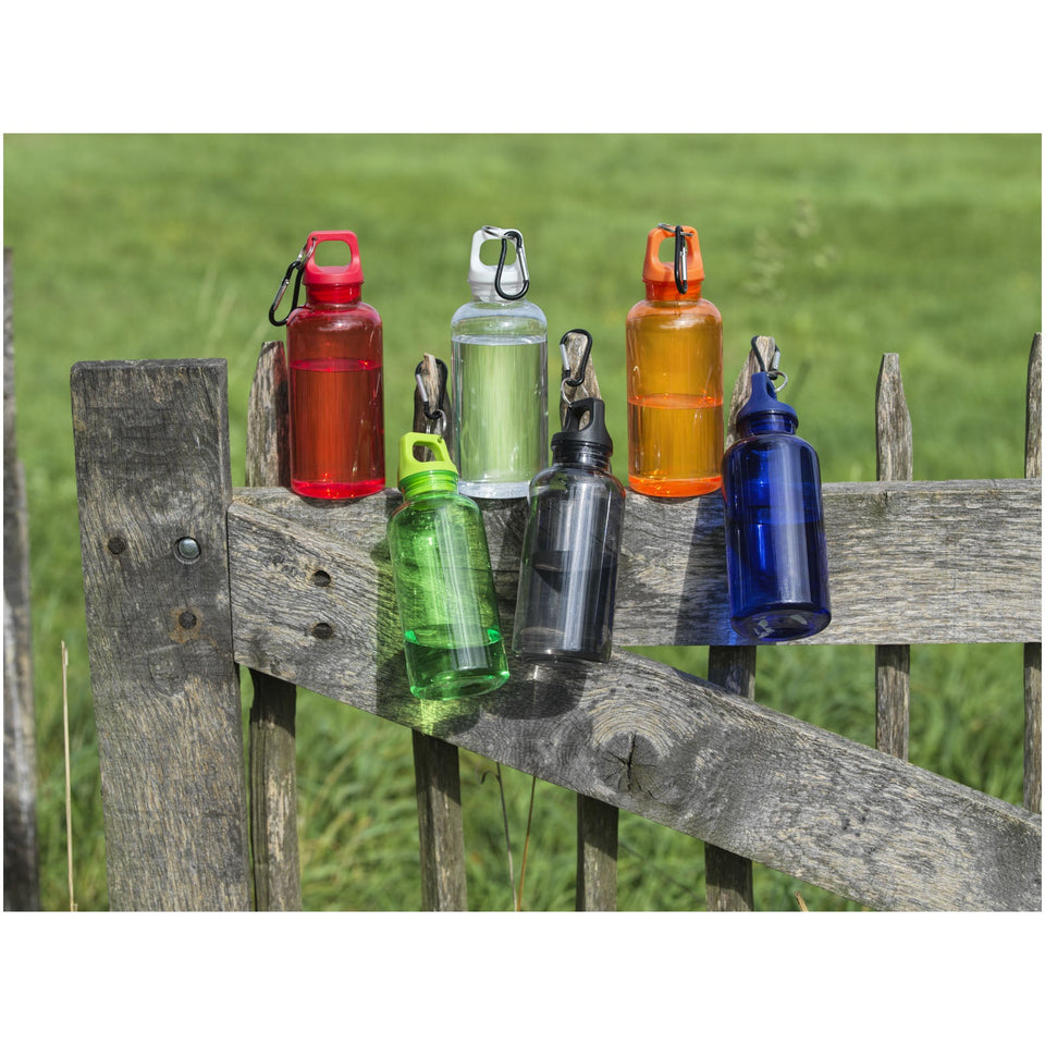 Borraccia in plastica riciclata certificata RCS da 400 ml con moschettone Oregon personalizzato con logo - Pubblienne