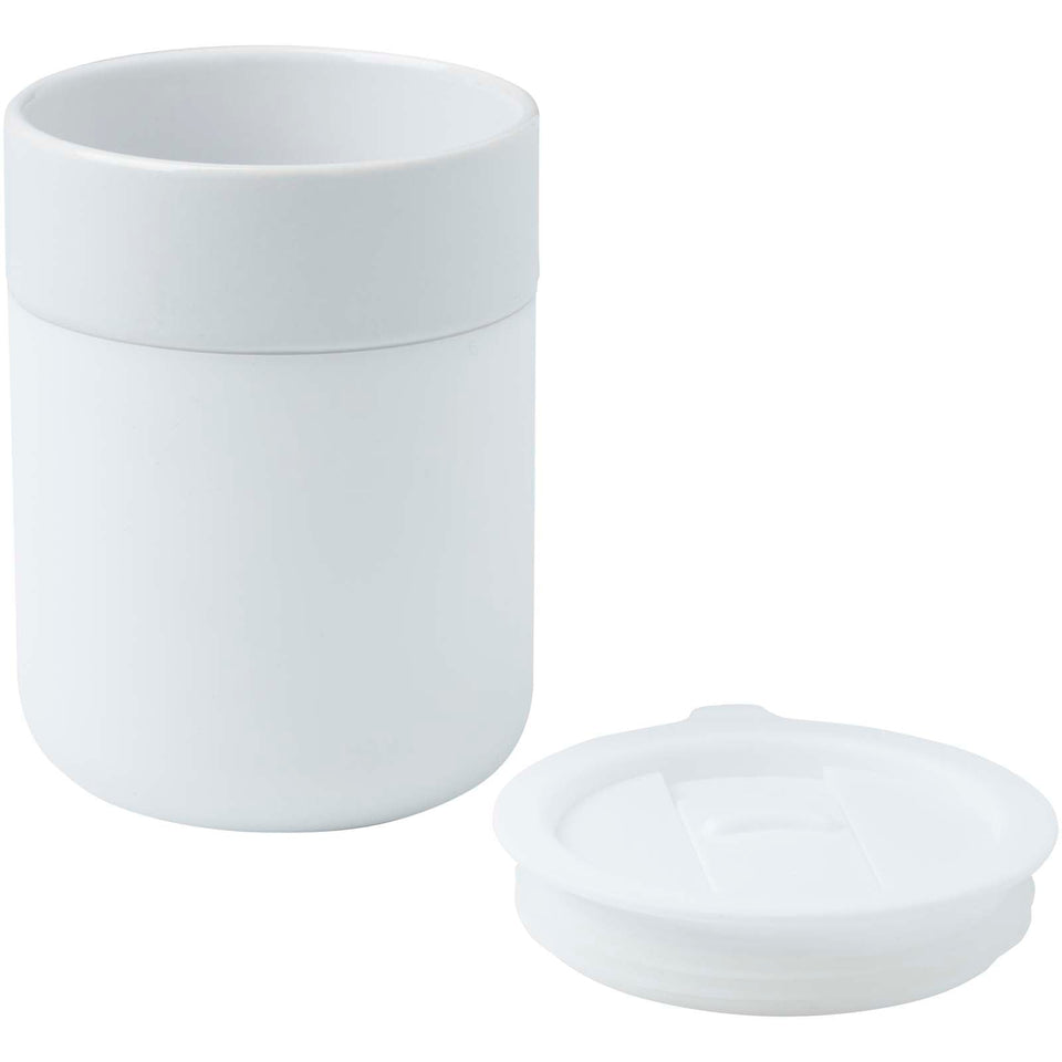 Bicchiere in ceramica con involucro in silicone e coperchio in plastica da 330 ml Java personalizzato con logo - Pubblienne