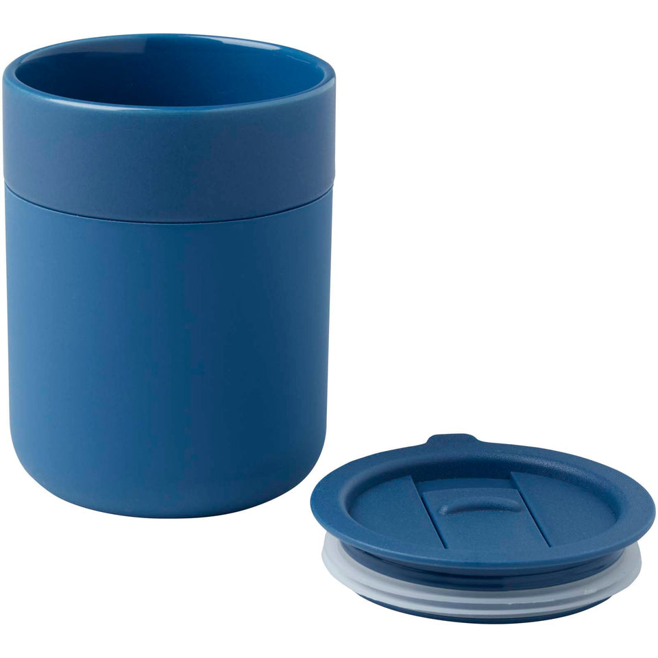 Bicchiere in ceramica con involucro in silicone e coperchio in plastica da 330 ml Java personalizzato con logo - Pubblienne