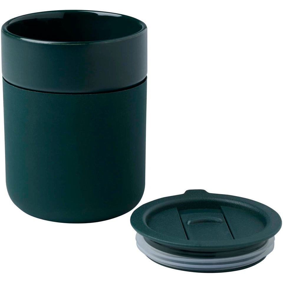 Bicchiere in ceramica con involucro in silicone e coperchio in plastica da 330 ml Java personalizzato con logo - Pubblienne