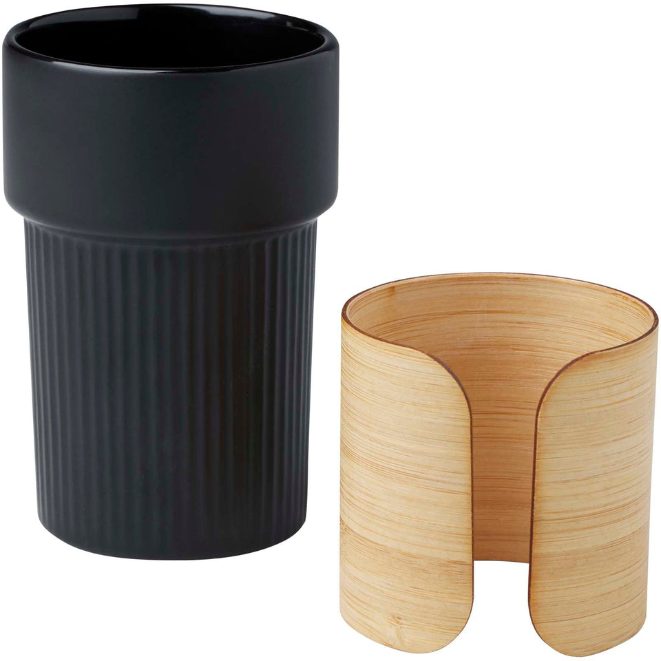 Bicchiere con custodia in bambù da 340 ml Fika personalizzato con logo - Pubblienne
