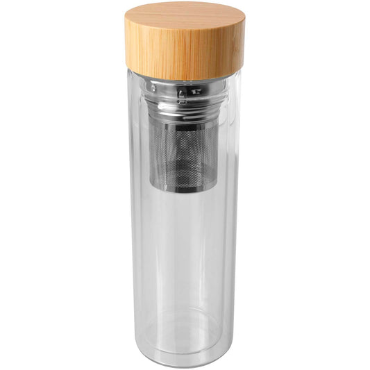 Borraccia con infusore in vetro borosilicato con coperchio in bambù da 400 ml Bailey personalizzato con logo - Pubblienne