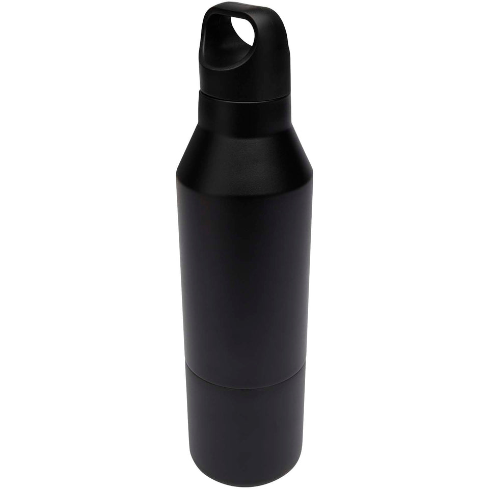 Borraccia termica da 600 ml in acciaio inox riciclato certificato RCS con tazza da 300 ml Odessy personalizzato con logo - Pubblienne