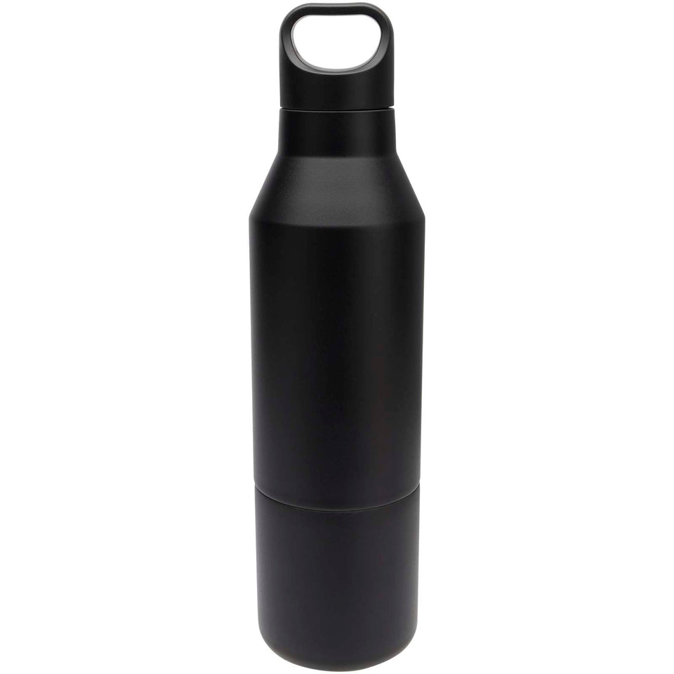 Borraccia termica da 600 ml in acciaio inox riciclato certificato RCS con tazza da 300 ml Odessy personalizzato con logo - Pubblienne