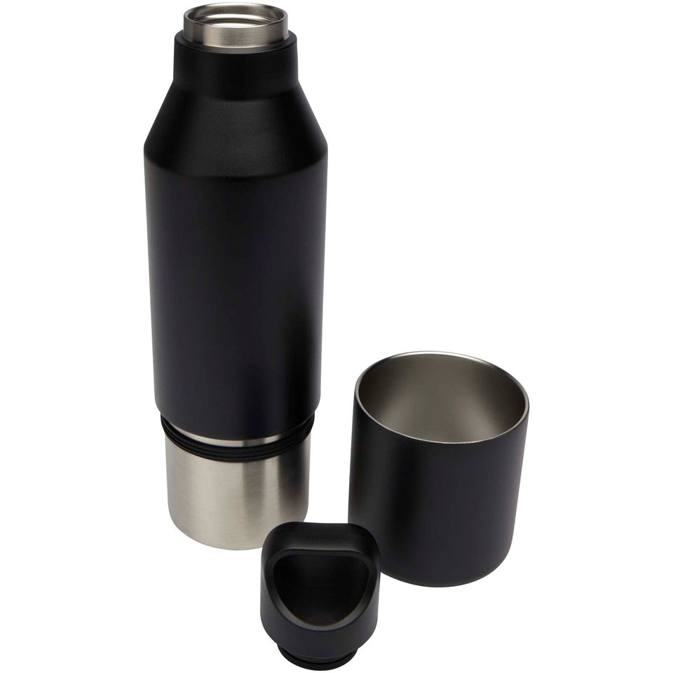 Borraccia termica da 600 ml in acciaio inox riciclato certificato RCS con tazza da 300 ml Odessy personalizzato con logo - Pubblienne