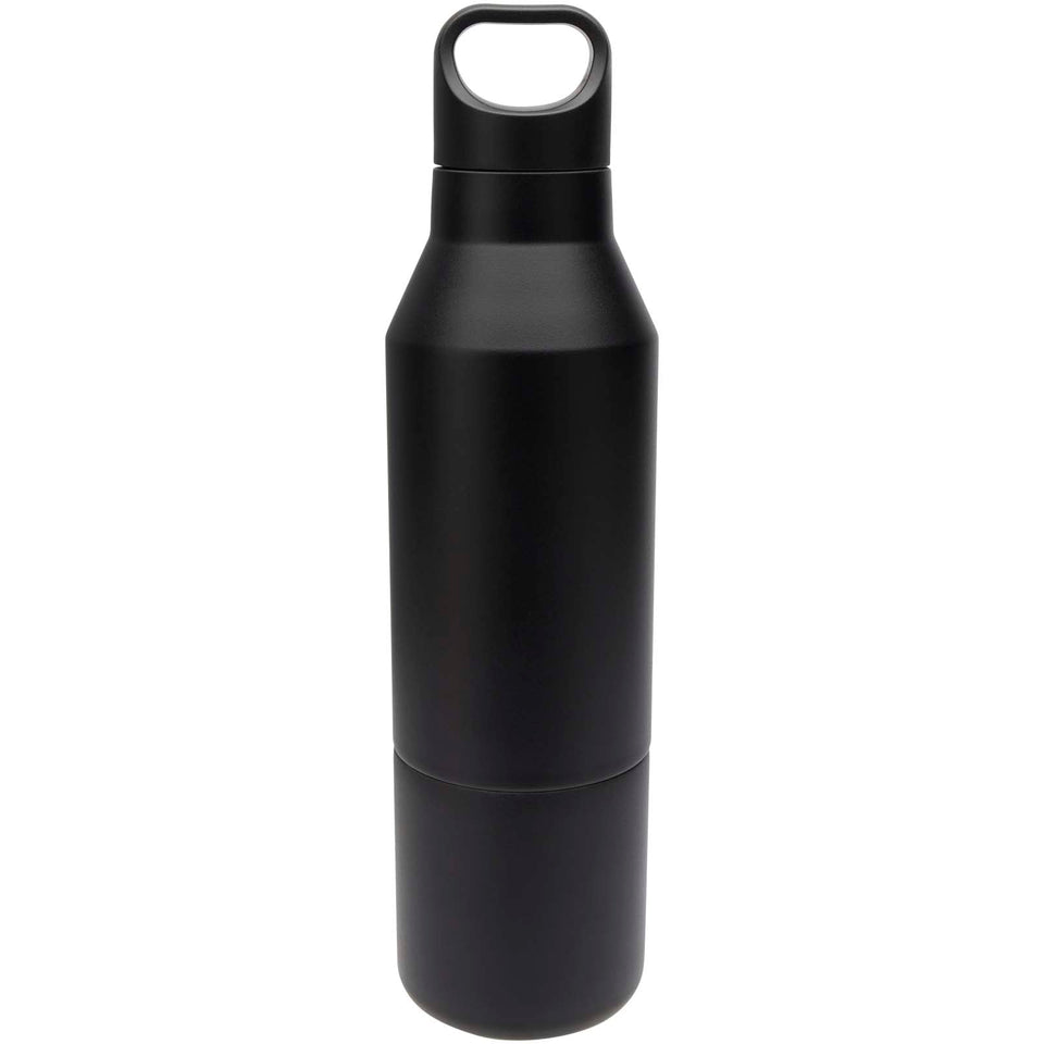 Borraccia termica da 600 ml in acciaio inox riciclato certificato RCS con tazza da 300 ml Odessy personalizzato con logo - Pubblienne