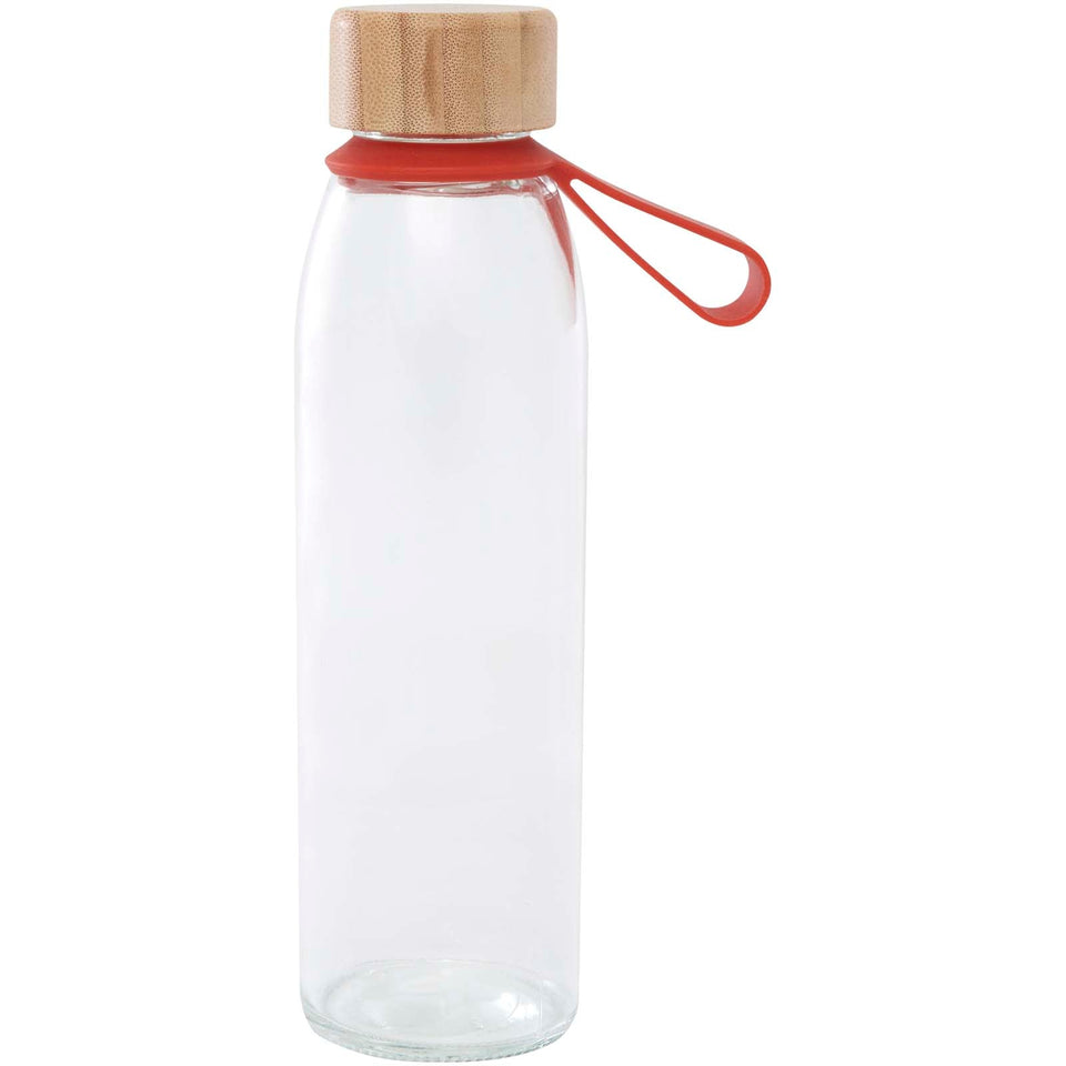 Borraccia in vetro da 500 ml con manico in silicone e coperchio in bambù Porto personalizzato con logo - Pubblienne