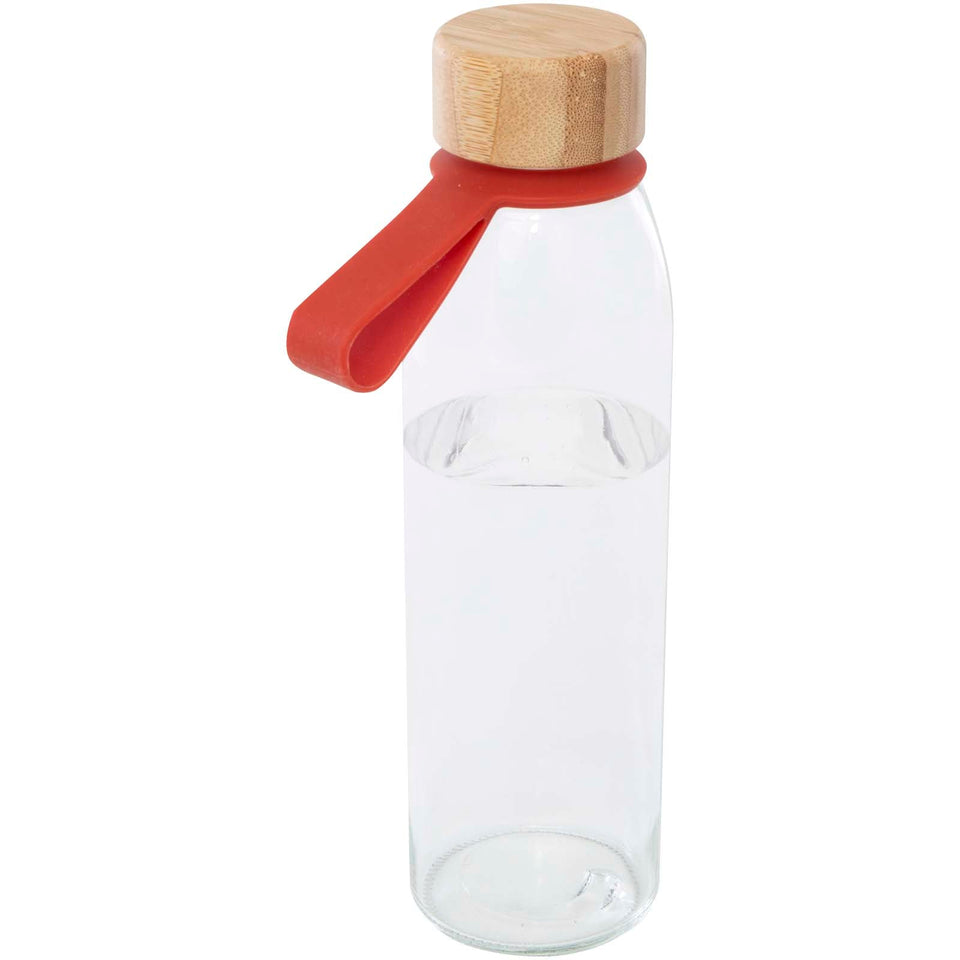Borraccia in vetro da 500 ml con manico in silicone e coperchio in bambù Porto personalizzato con logo - Pubblienne