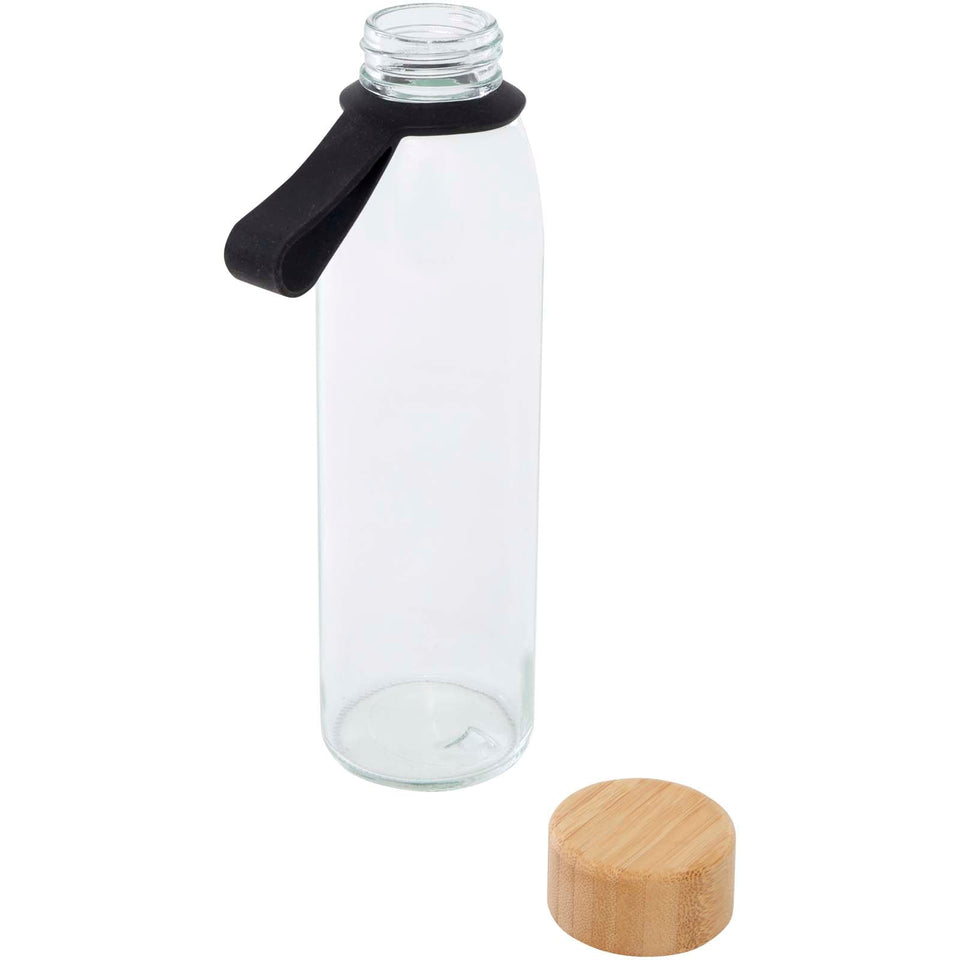Borraccia in vetro da 500 ml con manico in silicone e coperchio in bambù Porto personalizzato con logo - Pubblienne