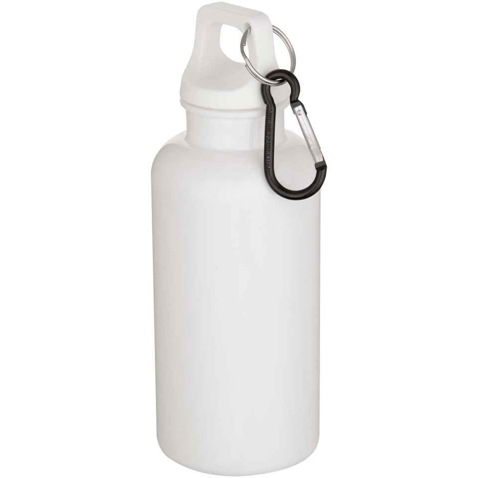 Borraccia in plastica riciclata RCS in tinta unita da 400 ml con moschettone Oregon personalizzato con logo - Pubblienne