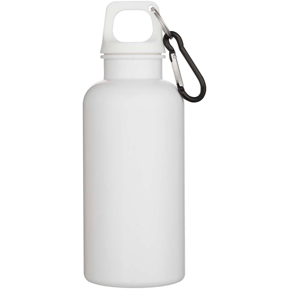 Borraccia in plastica riciclata RCS in tinta unita da 400 ml con moschettone Oregon personalizzato con logo - Pubblienne