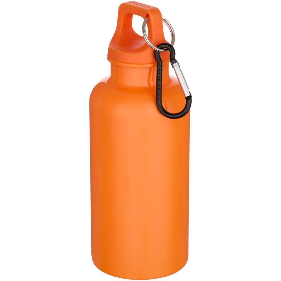 Borraccia in plastica riciclata RCS in tinta unita da 400 ml con moschettone Oregon personalizzato con logo - Pubblienne