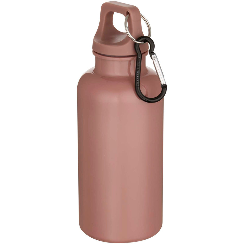 Borraccia in plastica riciclata RCS in tinta unita da 400 ml con moschettone Oregon personalizzato con logo - Pubblienne