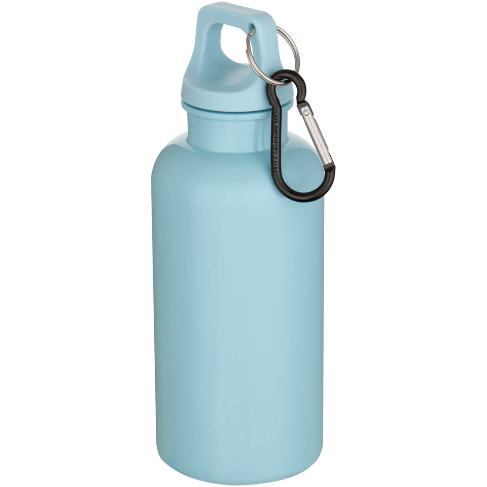 Borraccia in plastica riciclata RCS in tinta unita da 400 ml con moschettone Oregon personalizzato con logo - Pubblienne