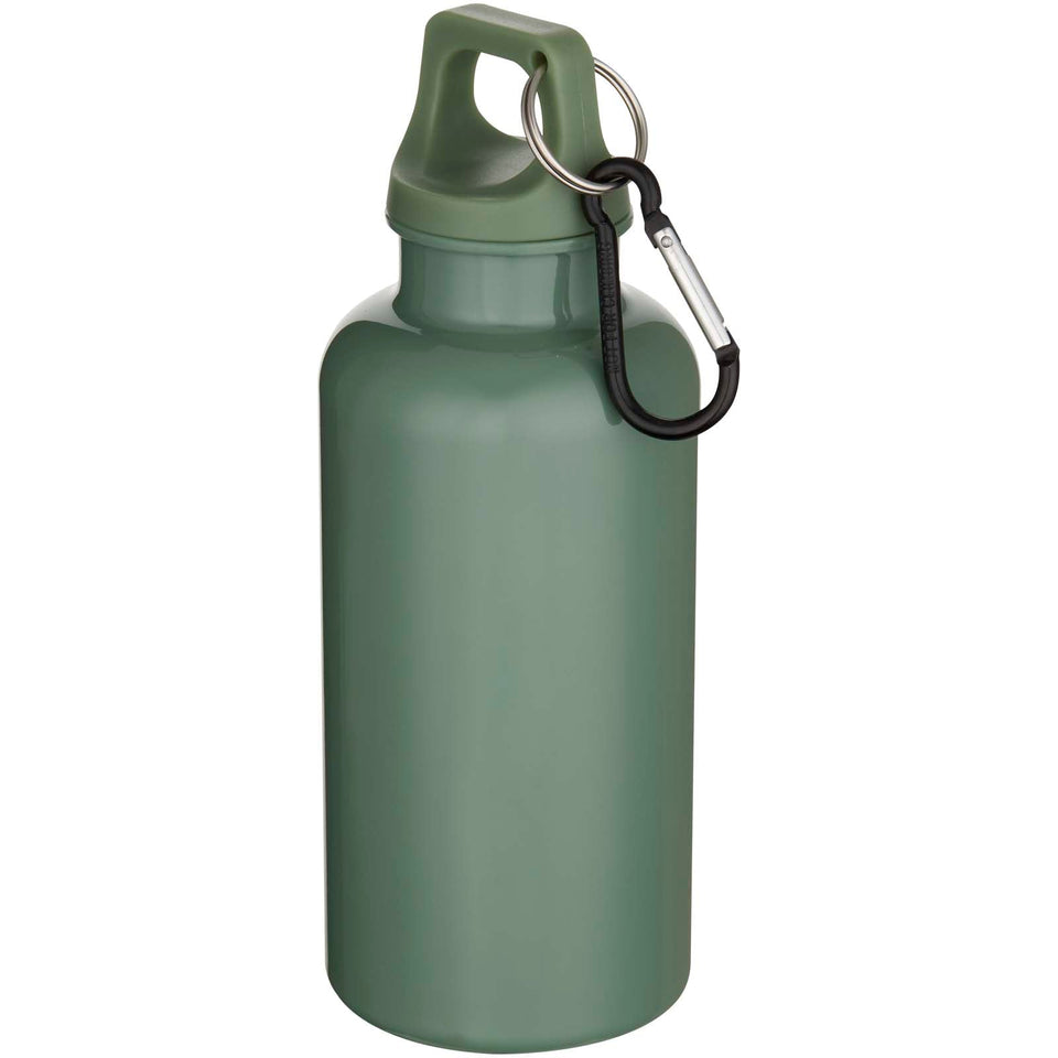 Borraccia in plastica riciclata RCS in tinta unita da 400 ml con moschettone Oregon personalizzato con logo - Pubblienne
