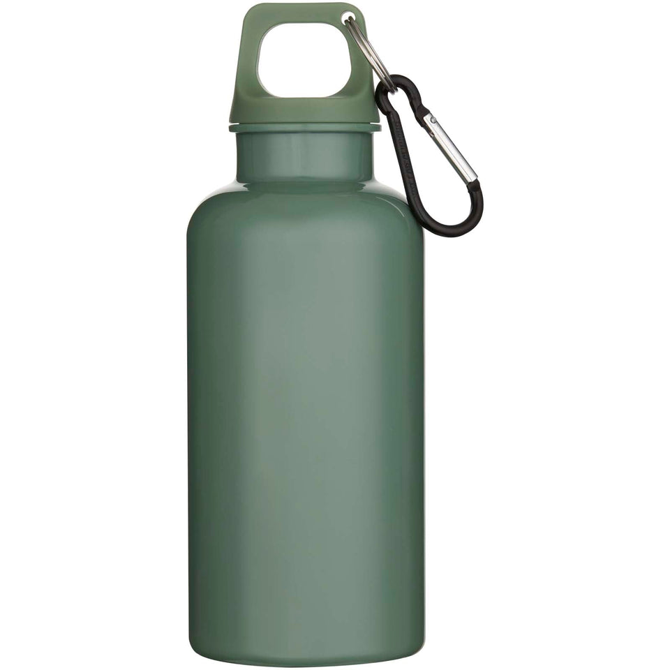Borraccia in plastica riciclata RCS in tinta unita da 400 ml con moschettone Oregon personalizzato con logo - Pubblienne