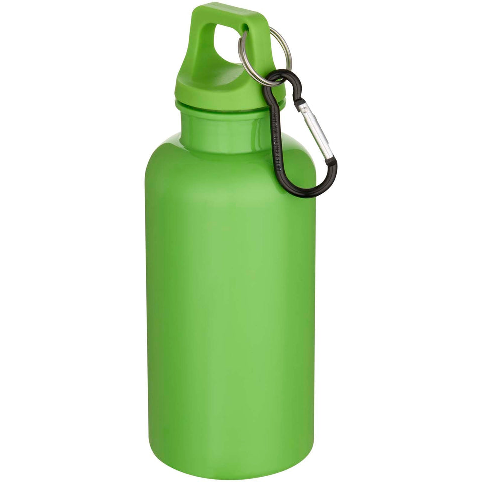 Borraccia in plastica riciclata RCS in tinta unita da 400 ml con moschettone Oregon personalizzato con logo - Pubblienne